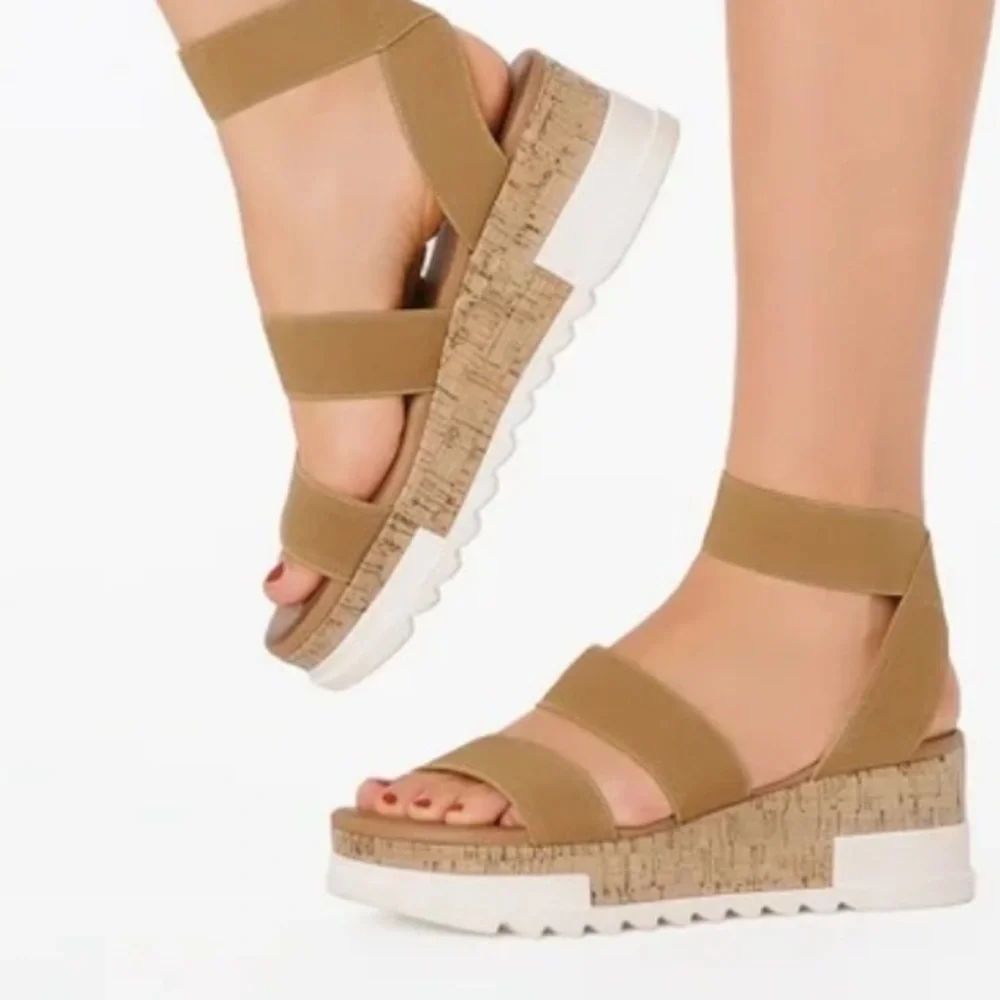 Open toe ankle strap casual platform espadrilles wedge sandals